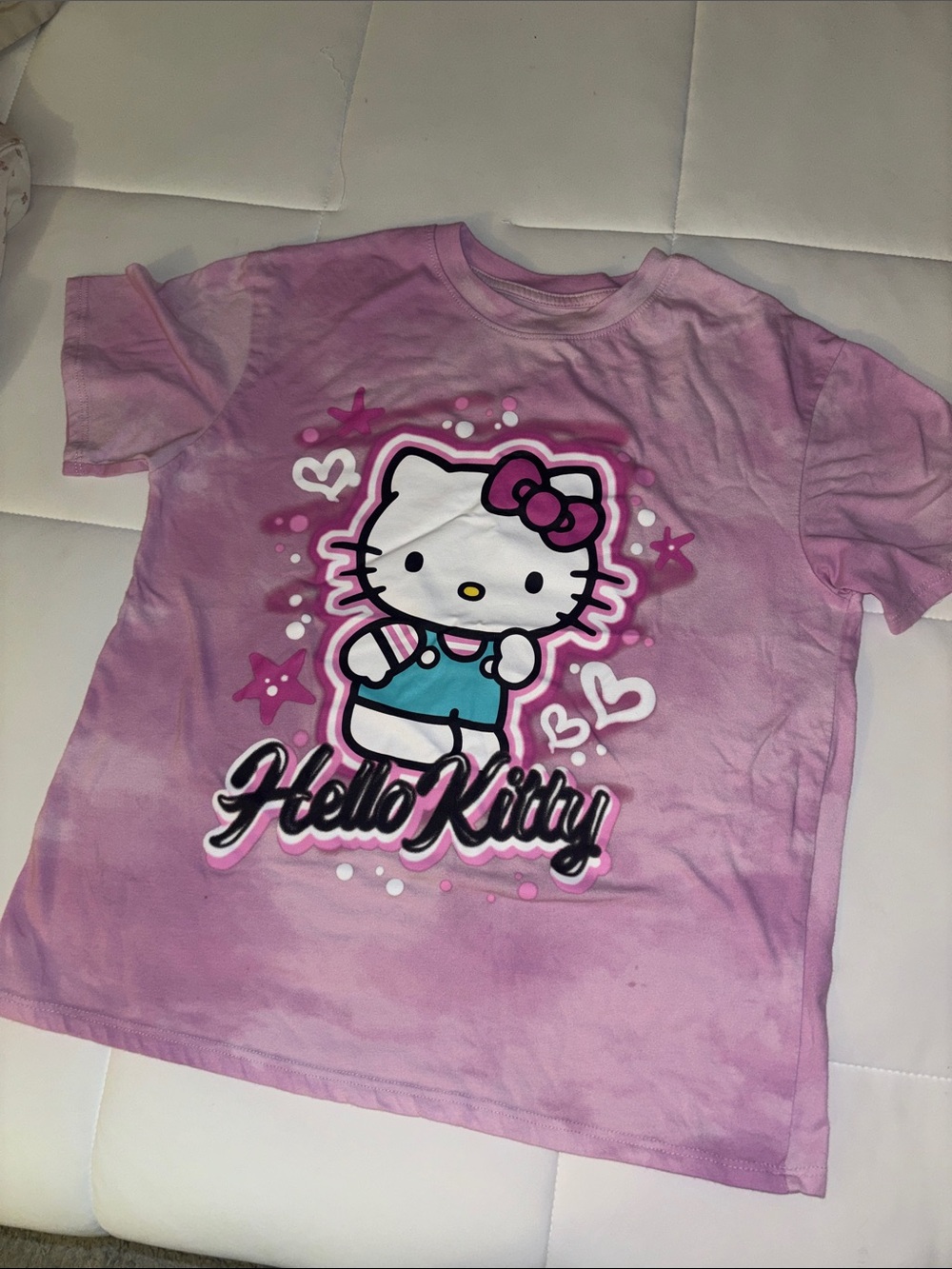 Hello Kitty Pink Tie-Dye Tee with Teal Overalls Graphic